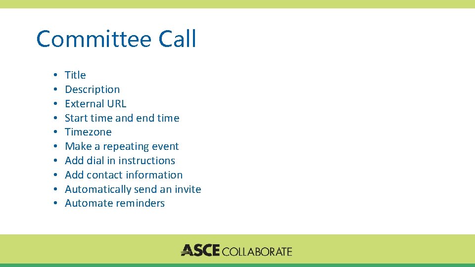 Committee Call • • • Title Description External URL Start time and end time