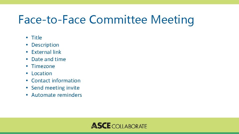 Face-to-Face Committee Meeting • • • Title Description External link Date and time Timezone