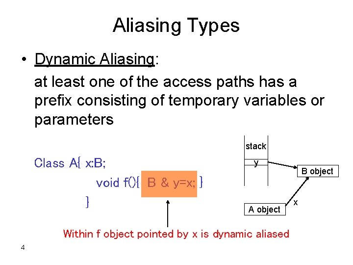 Aliasing Types • Dynamic Aliasing: at least one of the access paths has a