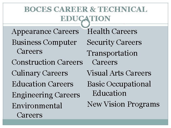 BOCES CAREER & TECHNICAL EDUCATION Appearance Careers Business Computer Careers Construction Careers Culinary Careers