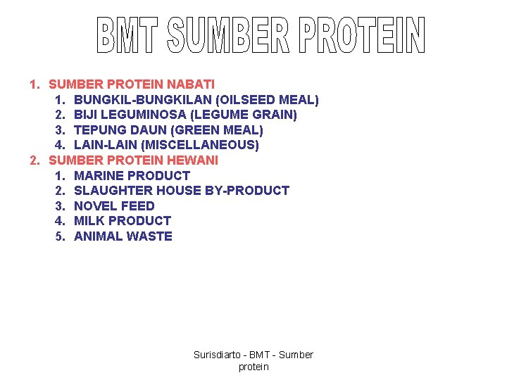 1. SUMBER PROTEIN NABATI 1. BUNGKIL-BUNGKILAN (OILSEED MEAL) 2. BIJI LEGUMINOSA (LEGUME GRAIN) 3.