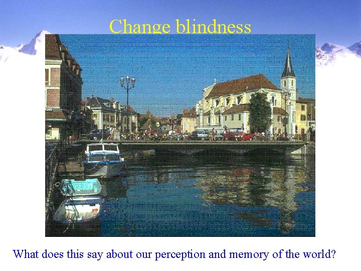 Change blindness What does this say about our perception and memory of the world?