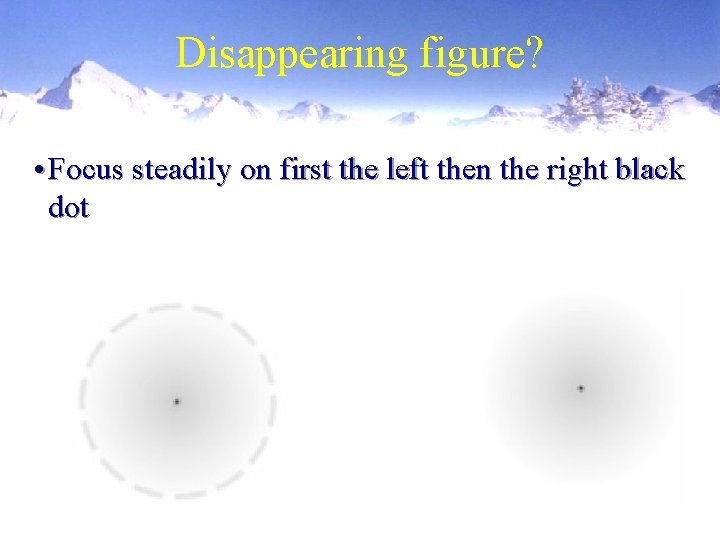 Disappearing figure? • Focus steadily on first the left then the right black dot