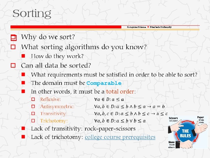 Sorting Computer Science Otterbein University o 
