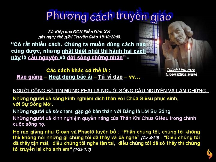 Sứ điệp của ĐGH Biển Đức XVI gởi ngày thế giới Truyền Giáo 18/10/2009.