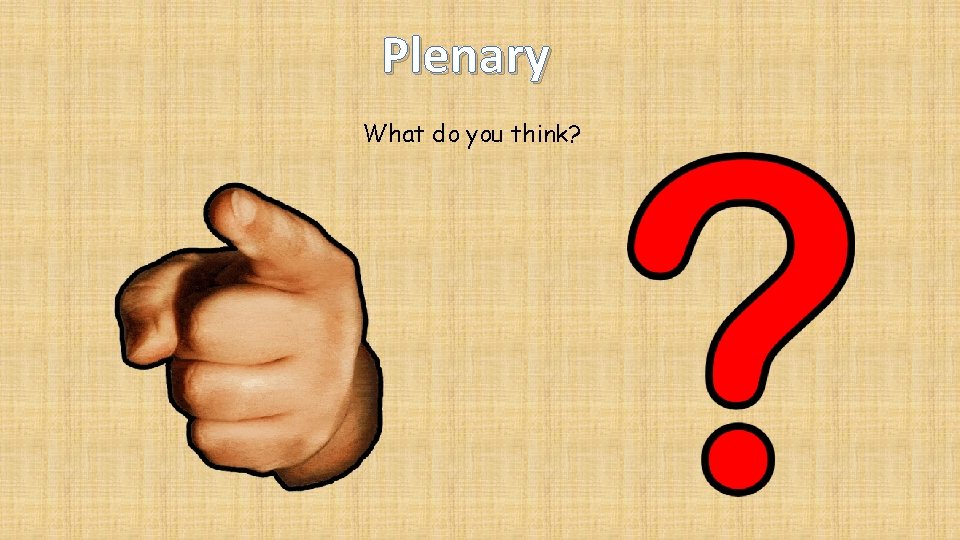 Plenary What do you think? 