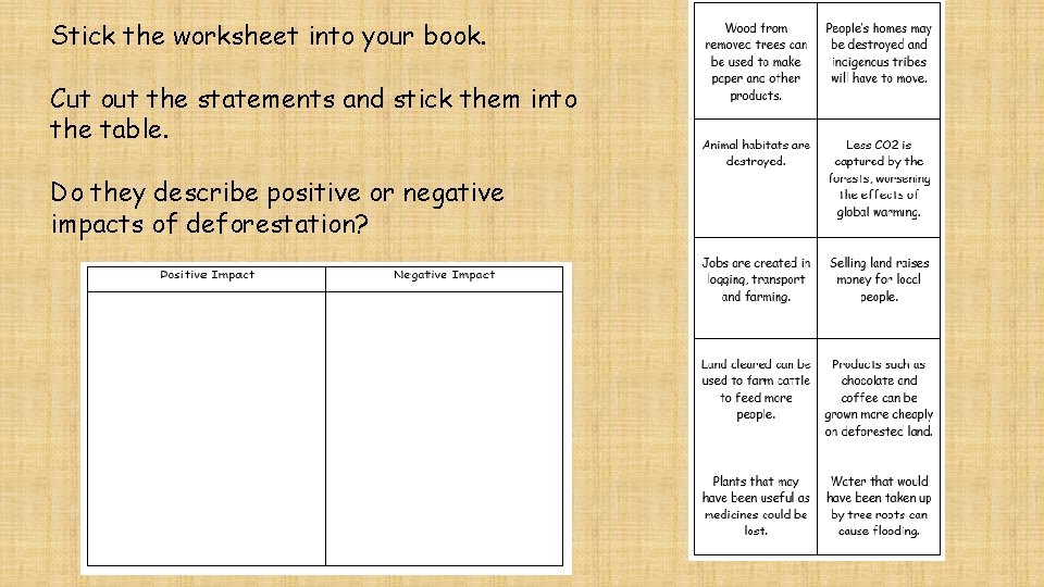 Stick the worksheet into your book. Cut out the statements and stick them into