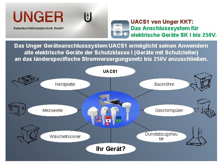 UACS 1 von Unger KKT: Das Anschlusssystem für elektrische Geräte SK I bis 250