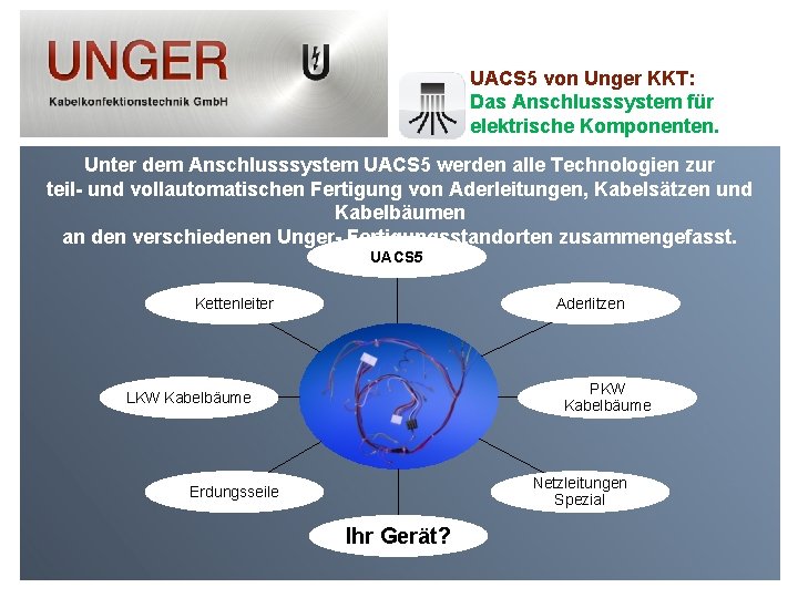 UACS 5 von Unger KKT: Das Anschlusssystem für elektrische Komponenten. Unter dem Anschlusssystem UACS