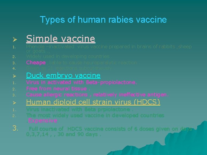 Types of human rabies vaccine Ø 1. 2. 3. 4. Ø 1. 2. 3.
