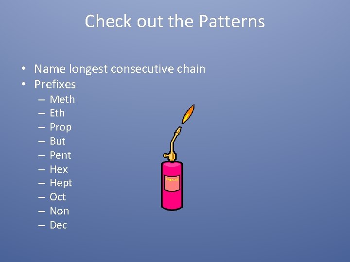 Check out the Patterns • Name longest consecutive chain • Prefixes – – –