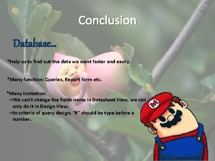 Conclusion Database… *Help us to find out the data we want faster and easily.