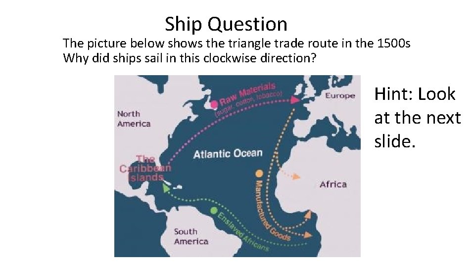 Ship Question The picture below shows the triangle trade route in the 1500 s