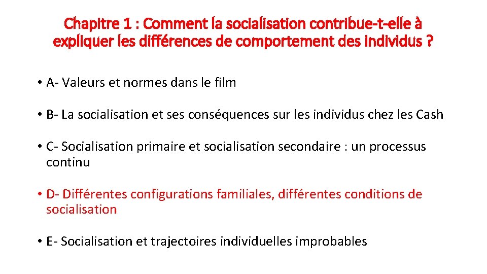 Chapitre 1 : Comment la socialisation contribue-t-elle à expliquer les différences de comportement des