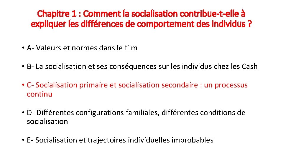 Chapitre 1 : Comment la socialisation contribue-t-elle à expliquer les différences de comportement des