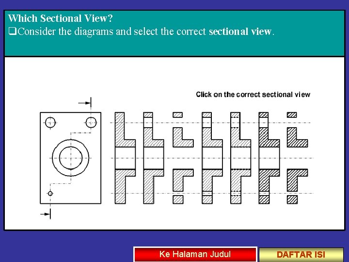 Which Sectional View? q. Consider the diagrams and select the correct sectional view. Ke