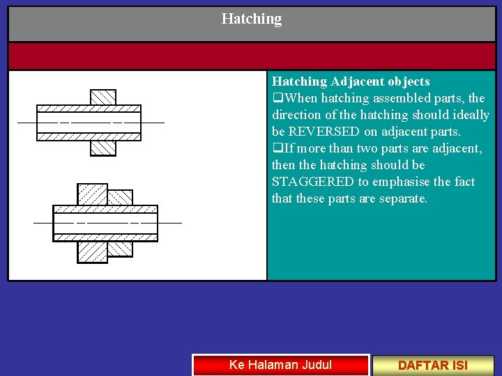 Hatching Adjacent objects q. When hatching assembled parts, the direction of the hatching should