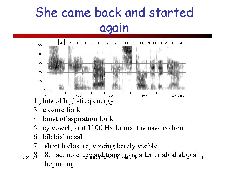 She came back and started again 1. , lots of high-freq energy 3. closure