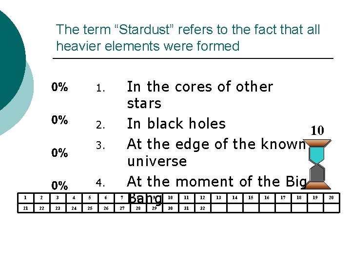 The term “Stardust” refers to the fact that all heavier elements were formed 1. The term “Stardust” refers to the fact that all heavier elements were formed 1.