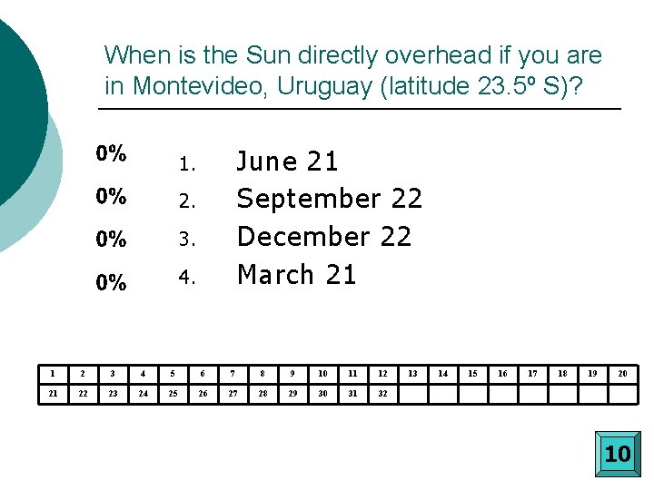 When is the Sun directly overhead if you are in Montevideo, Uruguay (latitude 23. When is the Sun directly overhead if you are in Montevideo, Uruguay (latitude 23.