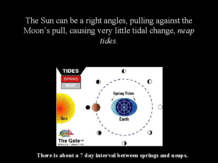 The Sun can be a right angles, pulling against the Moon’s pull, causing very