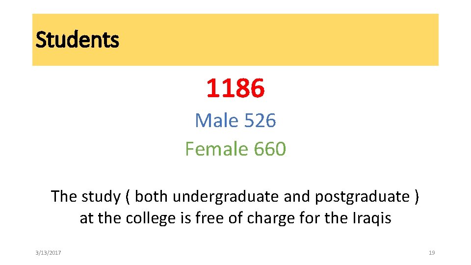 Students 1186 Male 526 Female 660 The study ( both undergraduate and postgraduate ) Students 1186 Male 526 Female 660 The study ( both undergraduate and postgraduate )