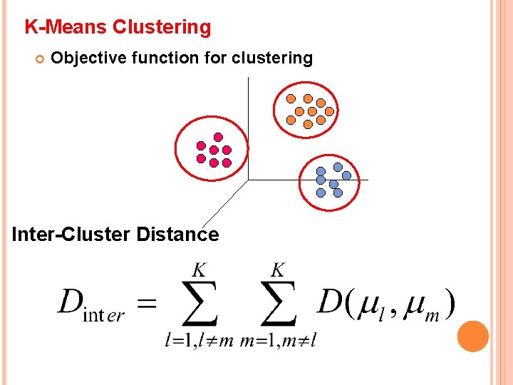 K-Means Clustering Objective function for clustering Inter-Cluster Distance 