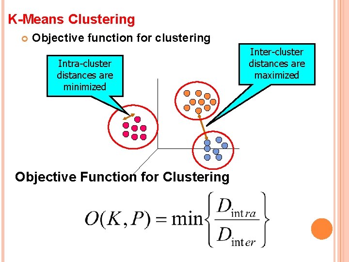 K-Means Clustering Objective function for clustering Intra-cluster distances are minimized Objective Function for Clustering