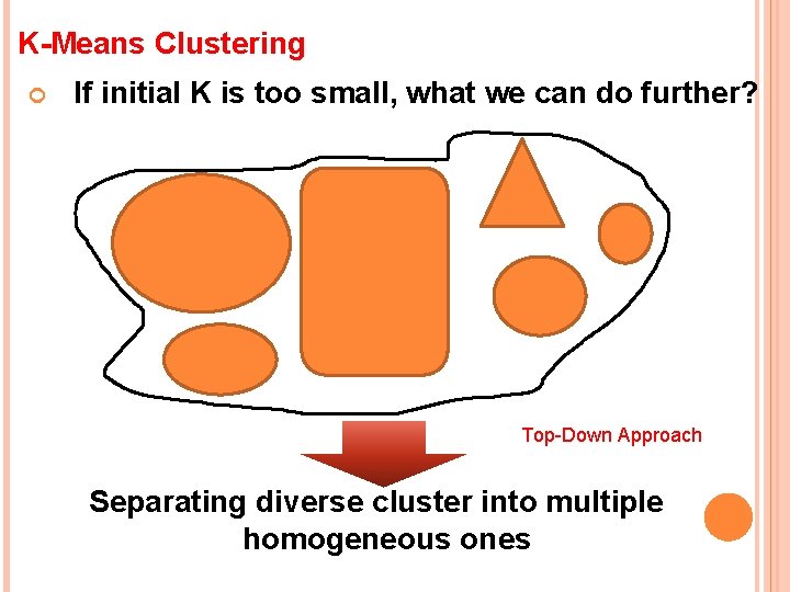 K-Means Clustering If initial K is too small, what we can do further? Top-Down