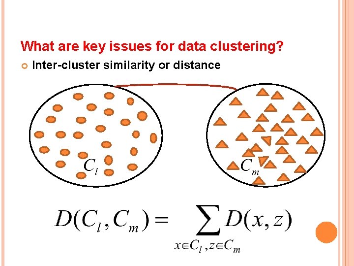What are key issues for data clustering? Inter-cluster similarity or distance 
