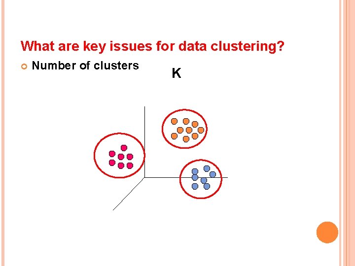 What are key issues for data clustering? Number of clusters K 