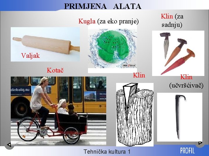PRIMJENA ALATA Kugla (za eko pranje) Klin (za sadnju) Valjak Kotač Klin Tehnička kultura