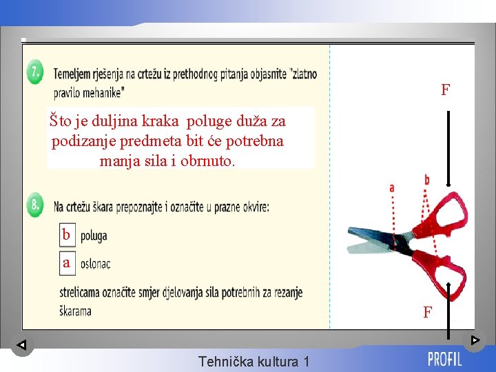 F Što je duljina kraka poluge duža za podizanje predmeta bit će potrebna manja