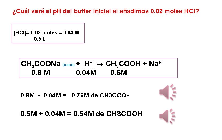 ¿Cuál será el p. H del buffer inicial si añadimos 0. 02 moles HCl?