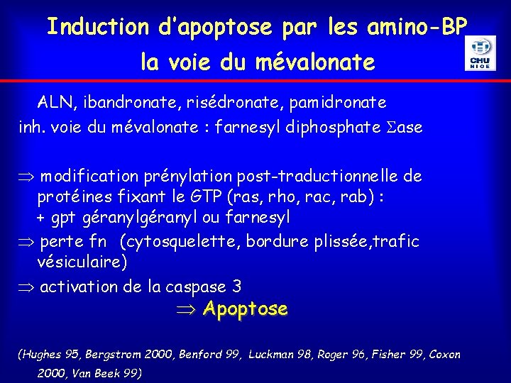 Induction d’apoptose par les amino-BP la voie du mévalonate ALN, ibandronate, risédronate, pamidronate inh.