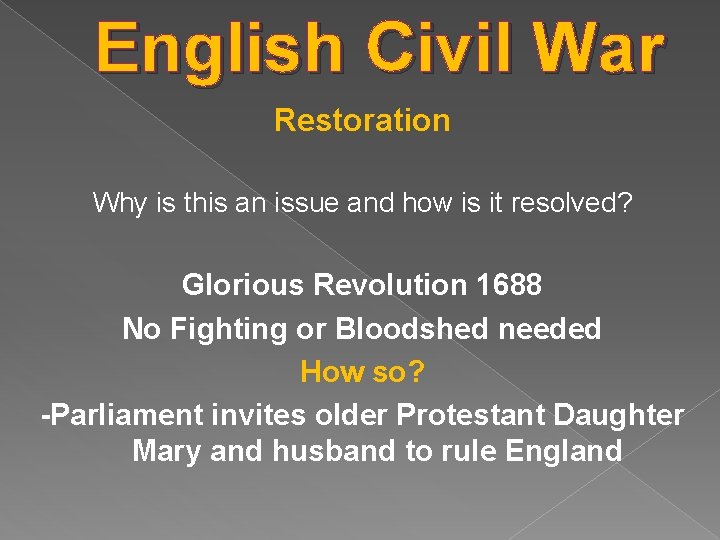 English Civil War Restoration Why is this an issue and how is it resolved?