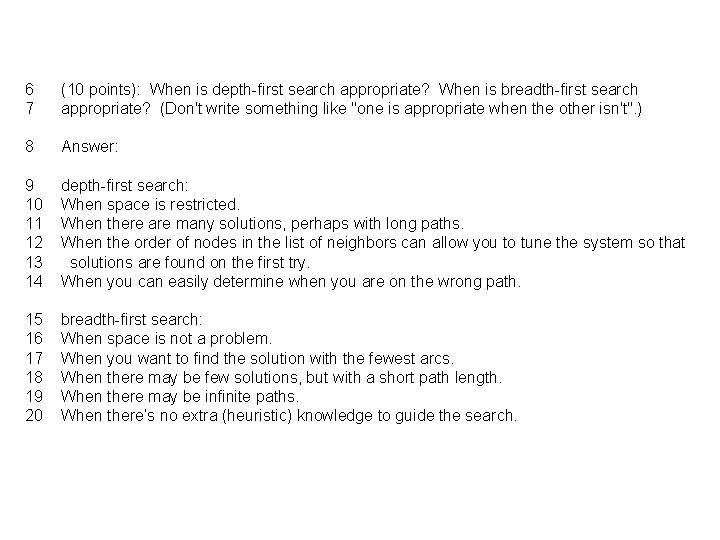 6 7 (10 points): When is depth-first search appropriate? When is breadth-first search appropriate?