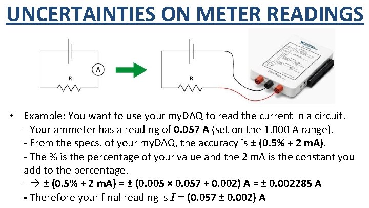 UNCERTAINTIES ON METER READINGS • Example: You want to use your my. DAQ to