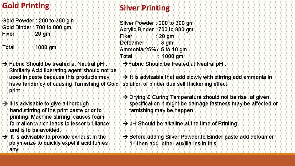 Gold Printing Silver Printing Gold Powder : 200 to 300 gm Gold Binder :