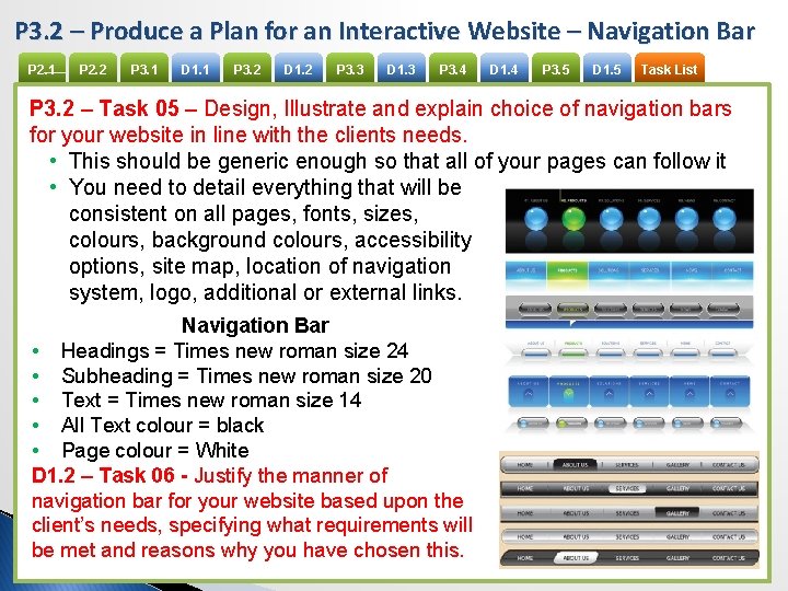 P 3. 2 – Produce a Plan for an Interactive Website – Navigation Bar