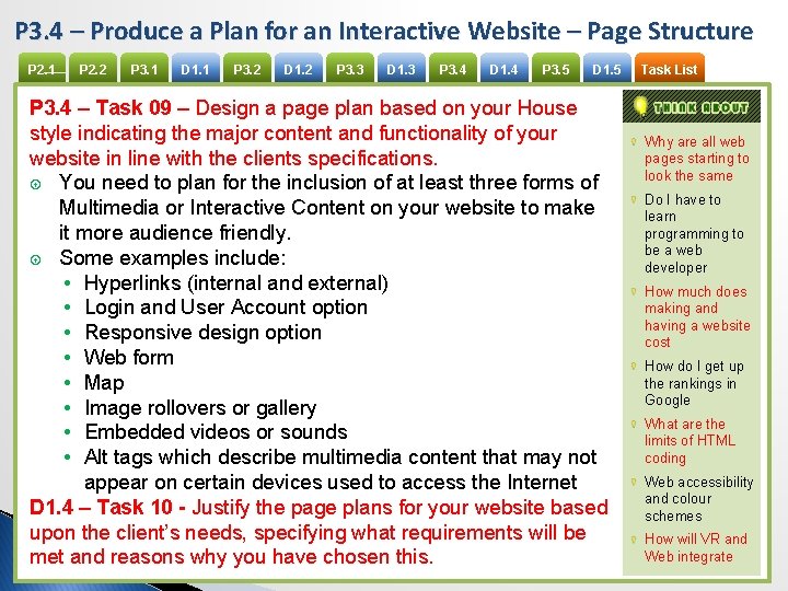P 3. 4 – Produce a Plan for an Interactive Website – Page Structure