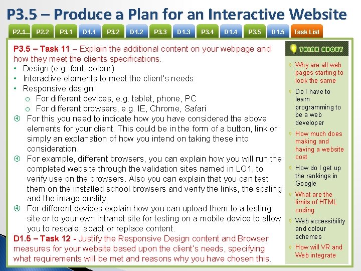 P 3. 5 – Produce a Plan for an Interactive Website P 2. 1