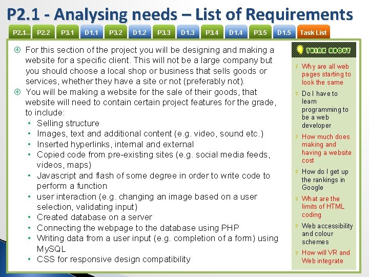P 2. 1 - Analysing needs – List of Requirements P 2. 1 P