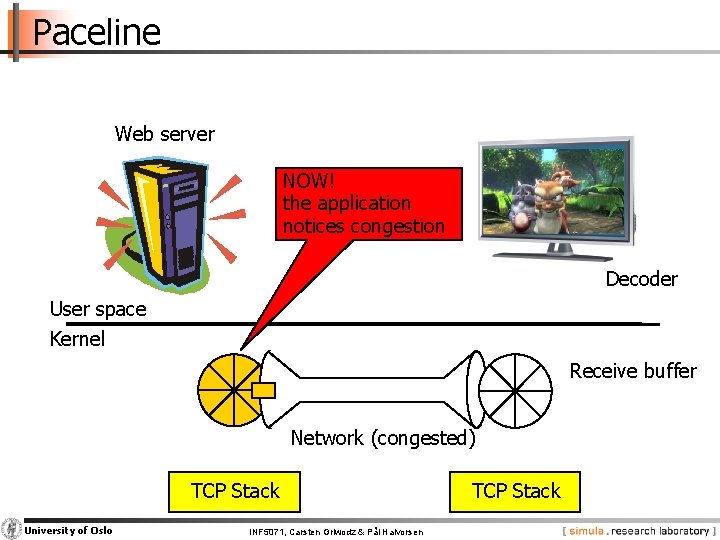 Paceline Web server NOW! the application notices congestion Decoder User space Kernel Receive buffer