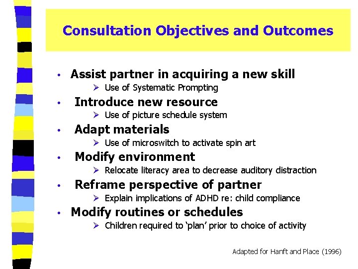 Consultation Objectives and Outcomes • Assist partner in acquiring a new skill Ø Use