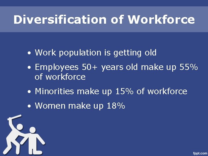 Diversification of Workforce • Work population is getting old • Employees 50+ years old