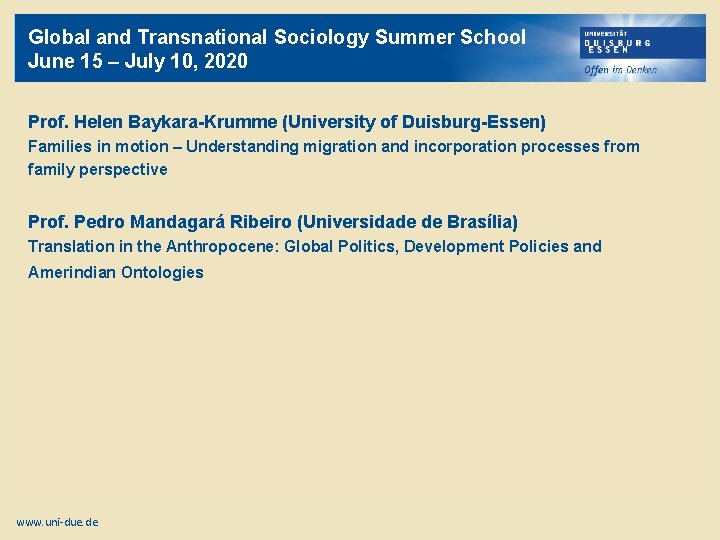 Global and Transnational Sociology Summer School June 15 – July 10, 2020 Prof. Helen