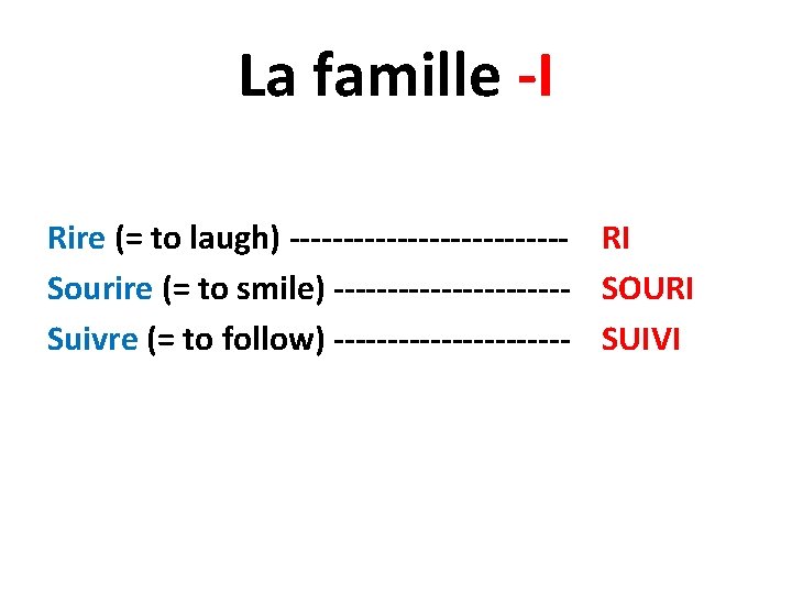 La famille -I Rire (= to laugh) ------------- RI Sourire (= to smile) -----------