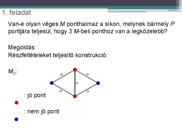 1. feladat Van-e olyan véges M ponthalmaz a síkon, melynek bármely P pontjára teljesül,