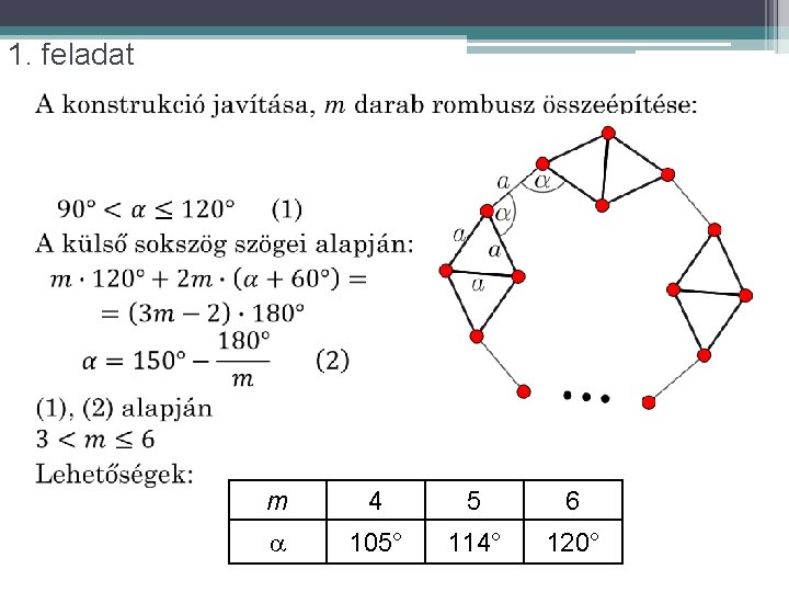 1. feladat m 4 5 6 105° 114° 120° 